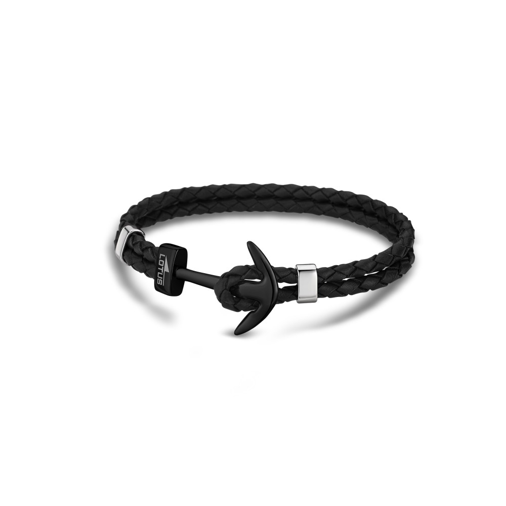 Bracelet Ancre LOTUS Cuir Noir