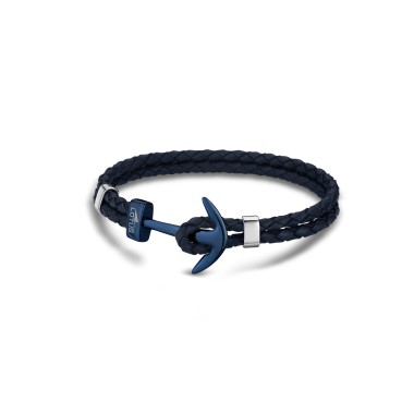 Bracelet LOTUS Ancre Cuir Bleu