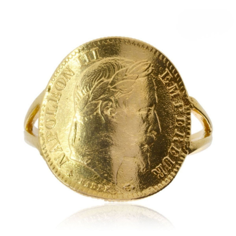 Bague Pièce Réplique 10F Napoléon III en Or Jaune 375