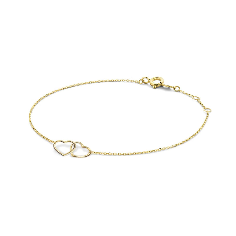 Bracelet JACKIE Double Cœur Or Jaune 585 et Longueur 19cm - Diamantor