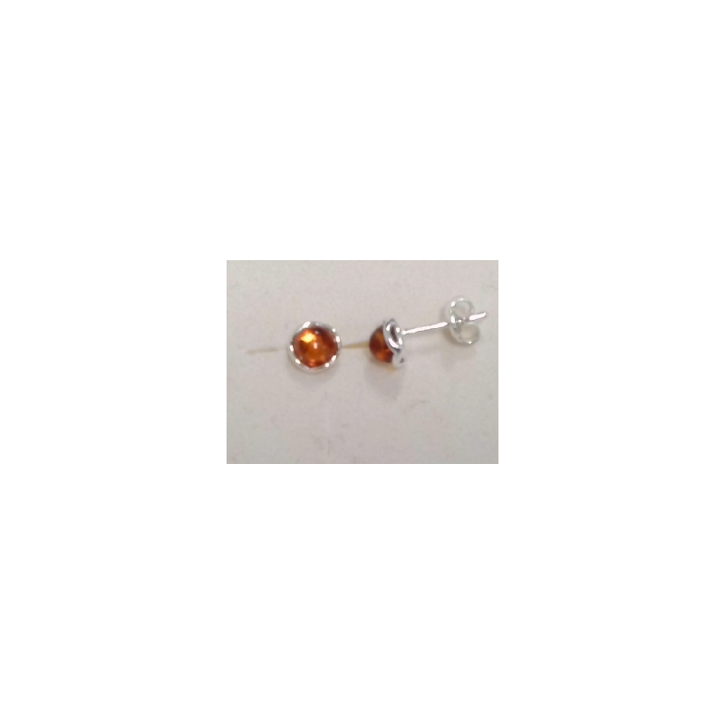 Boucles d'oreilles Femme Clou Rond. Argent 0,98gr Blanc. Ambre Sertis Clos.