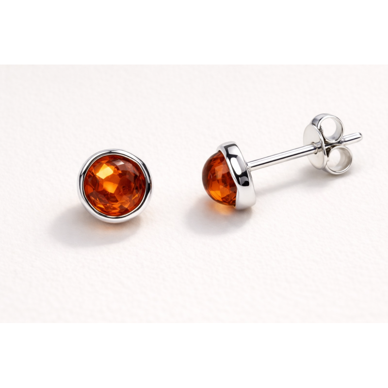 Boucles d'oreilles Femme Clou Rond. Argent 0,98gr Blanc. Ambre Sertis Clos.
