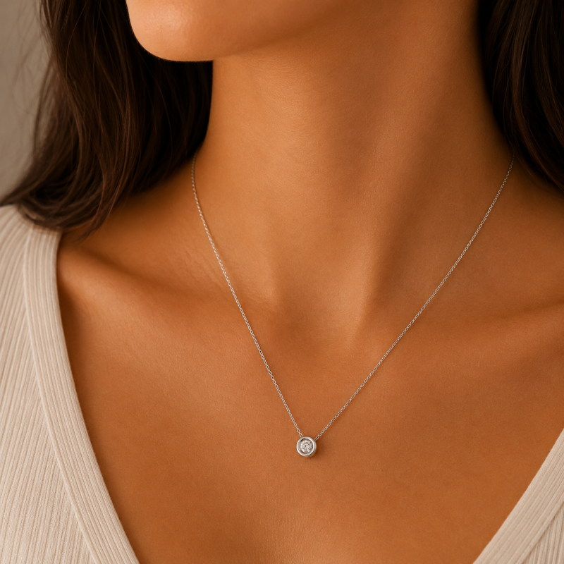 Collier Solitaire Or 750 Diamant Laboratoire 0.075ct