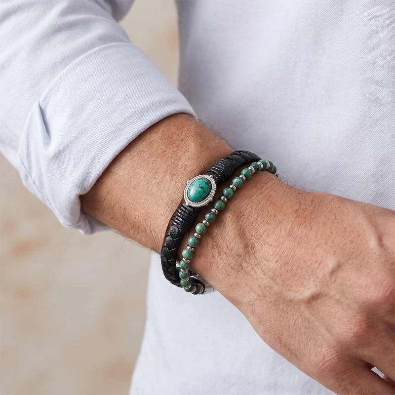 Bracelet Acier Cuir Léopold