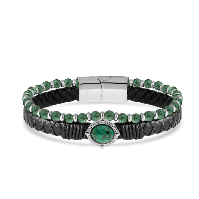 Bracelet Acier Cuir Léopold