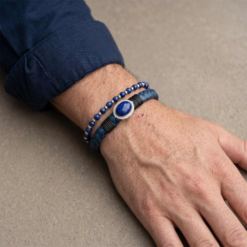 Bracelet Acier Cuir Léopold