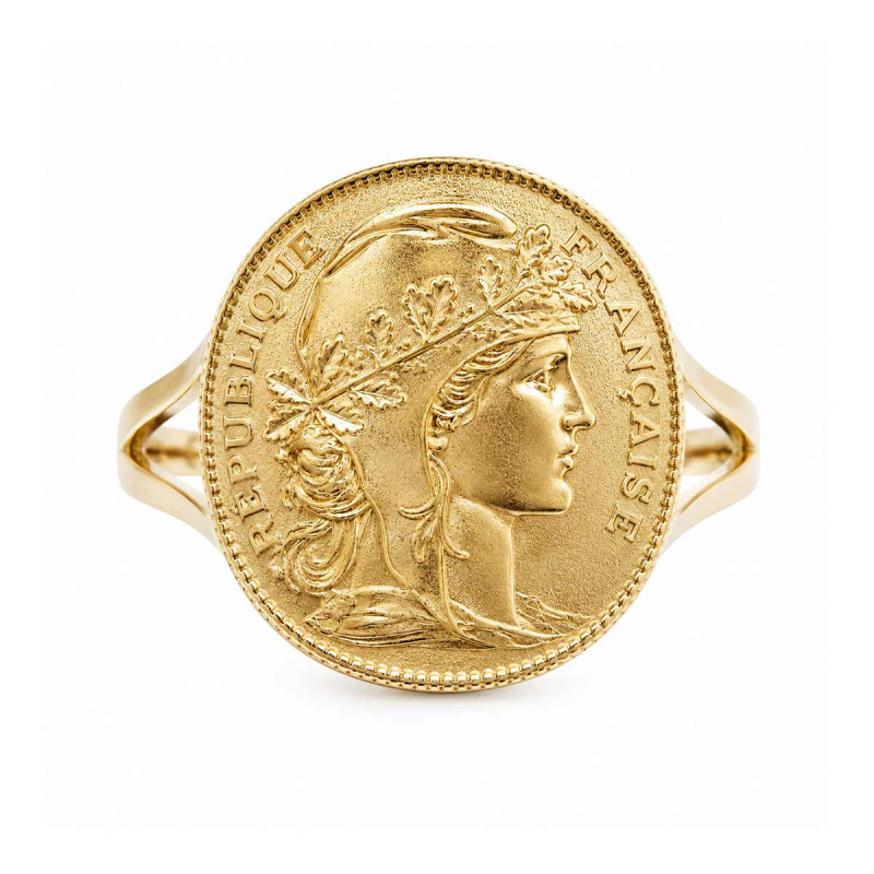 Bague Pièce Marianne 10F Or jaune 375 - Diamantor