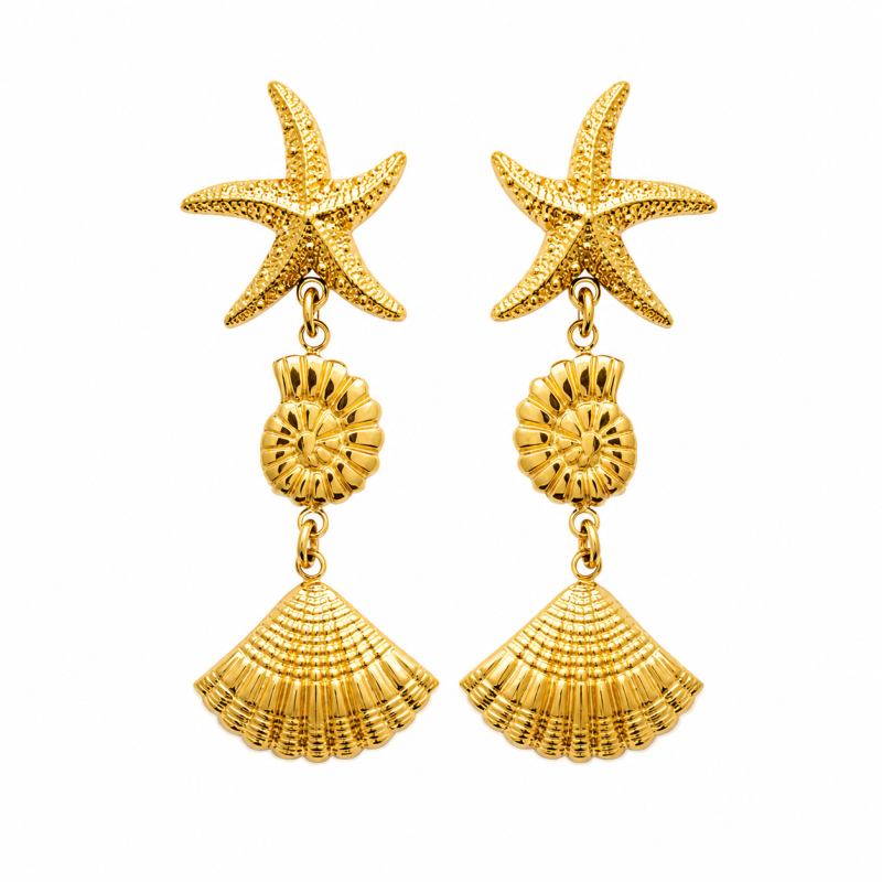 Boucles d'oreilles Pendante Coquillage Etoile de mer Arélina