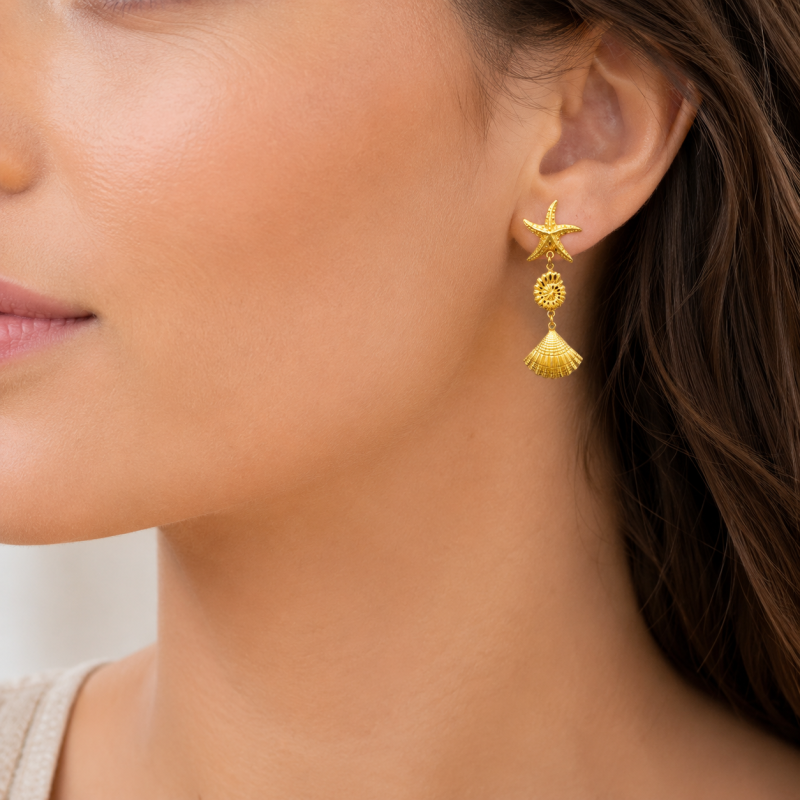Boucles d'oreilles Pendante Coquillage Etoile de mer Arélina