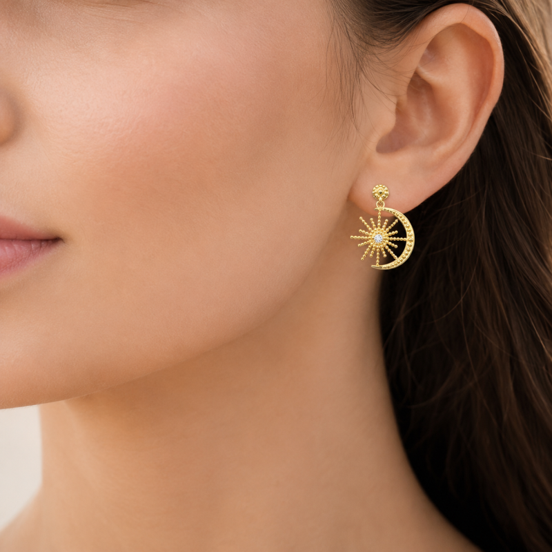 Boucles d'oreilles Pendantes Lune Soleil Azra
