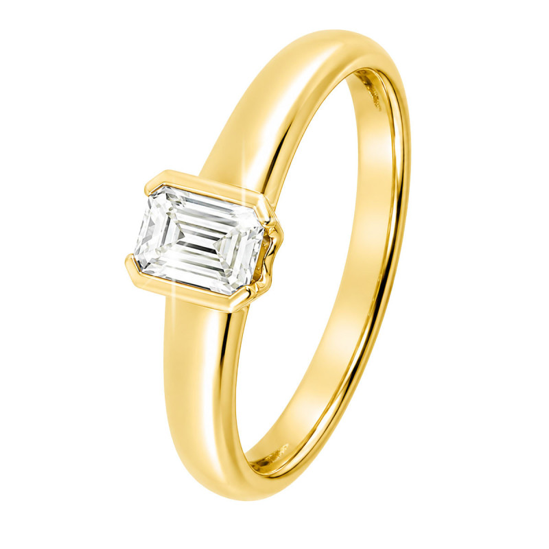 Bague Solitaire Billie Or Jaune 750 et Diamant de Laboratoire 0.500ct Taille Emeraude