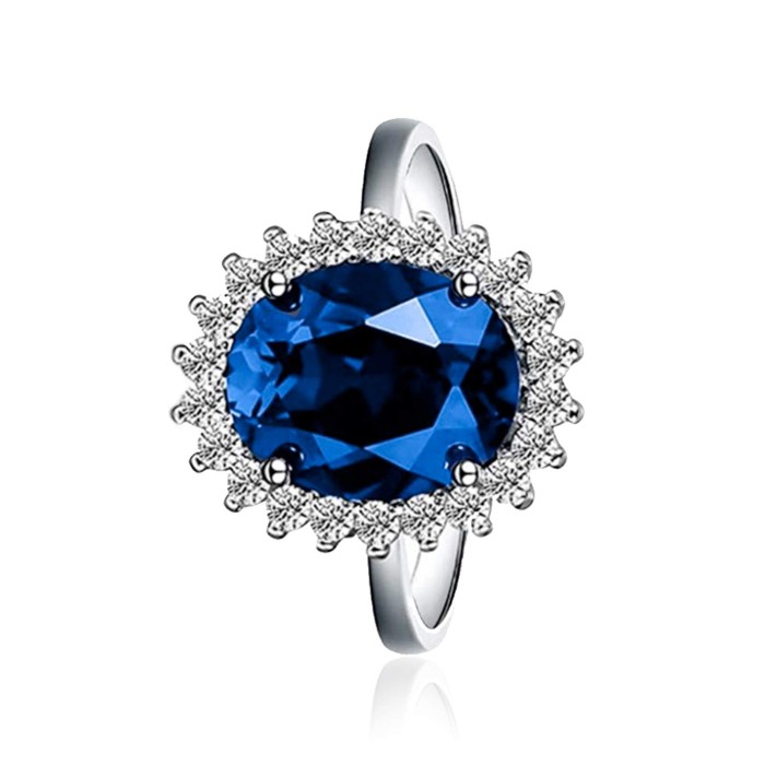 Bague Ovale Argent Oxyde de Zirconium Bleu Blanc