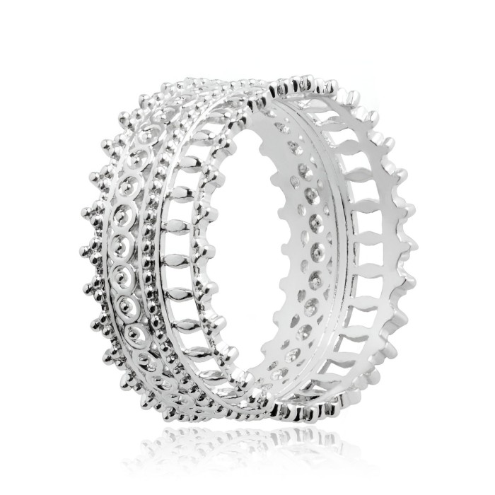 Bague 3 Rangs Argent Blanc