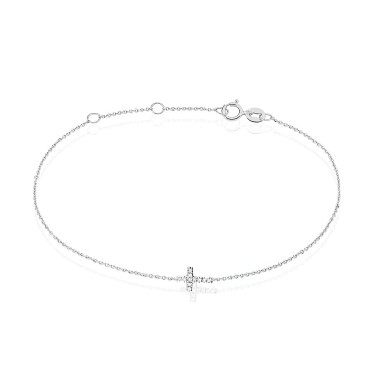 Bracelet Croix Or Blanc 9KTS Diamant 0.070 carats H-SI 19cm