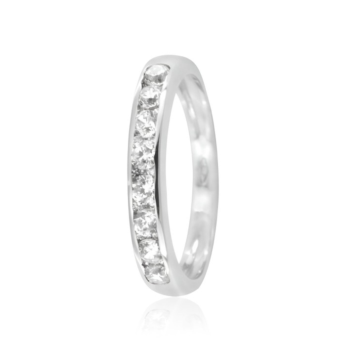 Bague Alliance Sertis-Rail Or blanc 18KTS Oxyde de Zirconium