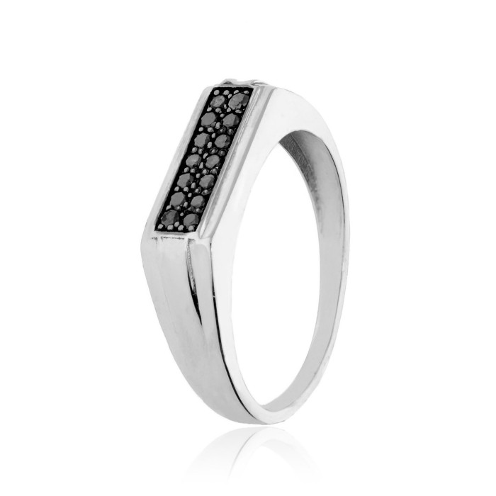 Bague Chevalière Or Blanc 18KTS Diamants 0.20 carat Noir